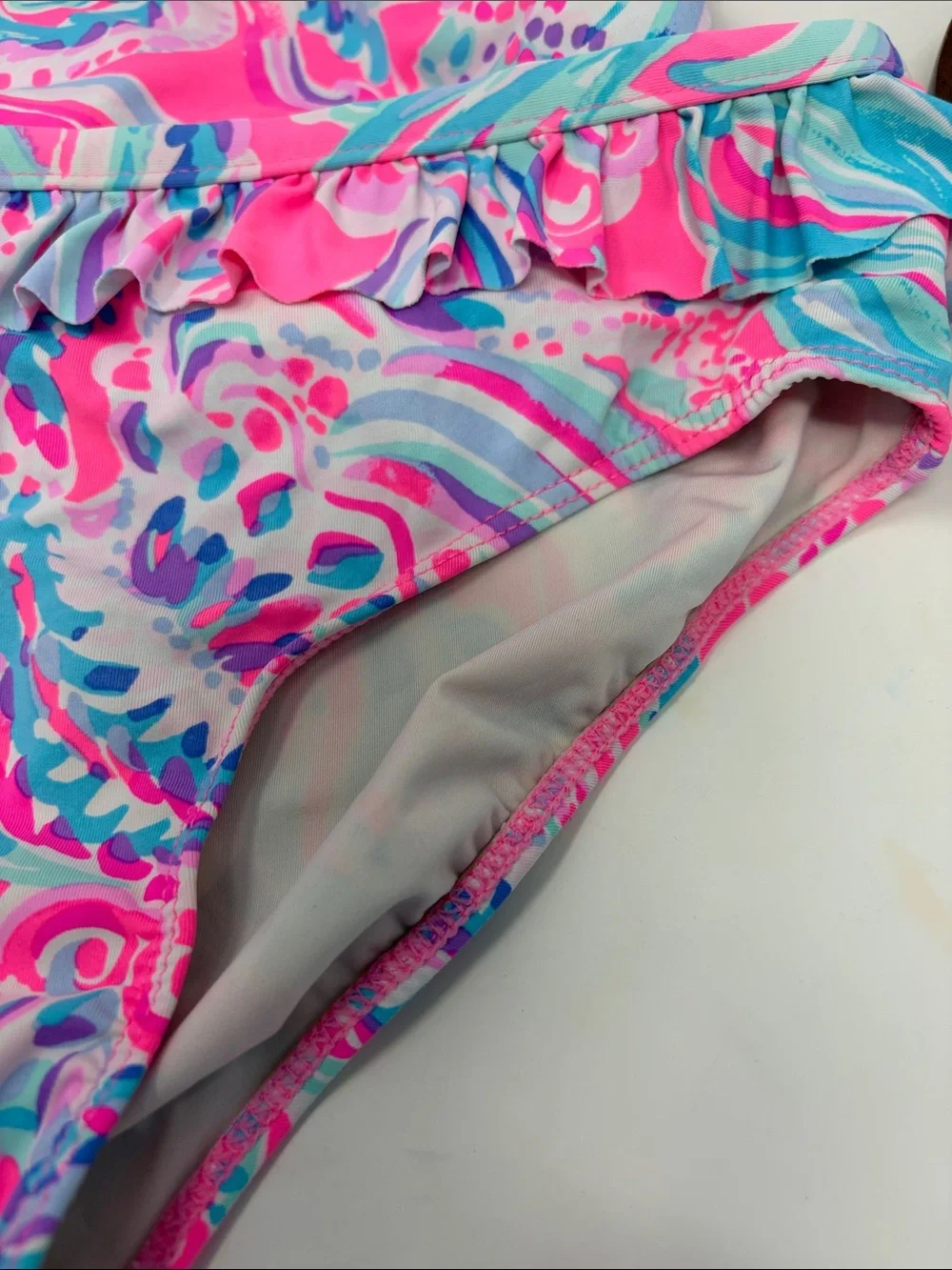 Lilly Pulitzer Girls Pink & Aqua Ruffle Two-Piece Swimsuit Size 10